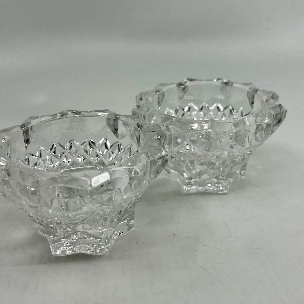 Vintage Set Of 2 Clear Cut Glass Taper Candle Holder 2" Tall